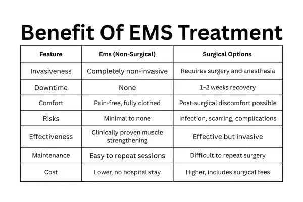 Table showing the benefits of urinary incontinence treatment Lancaster